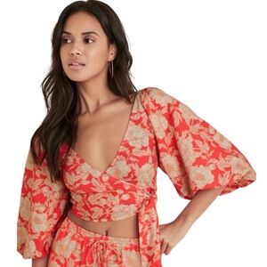 VENUS Venetian Floral Smocked Wrap Top - Crop Styling- Women’s Size Large